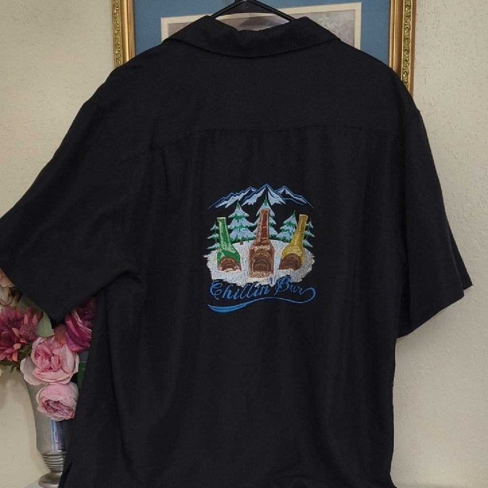 Caribbean Black Shirt Embroidered Mountains Beer Design Coastal Men's Large